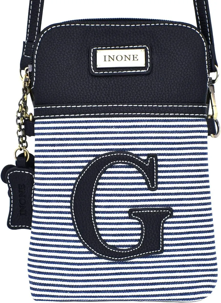 inOne Crossbody Bag Cell Phone Purse - Women PU Leather Handbag with Black White Stripe Canvas - Monogram