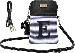 inOne Crossbody Bag Cell Phone Purse - Women PU Leather Handbag with Black White Stripe Canvas - Monogram