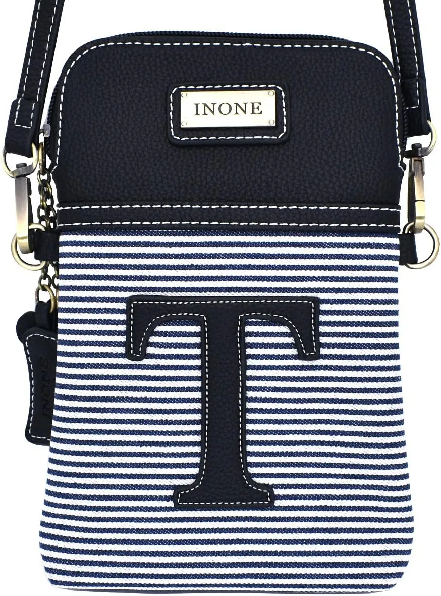 inOne Crossbody Bag Cell Phone Purse - Women PU Leather Handbag with Black White Stripe Canvas - Monogram