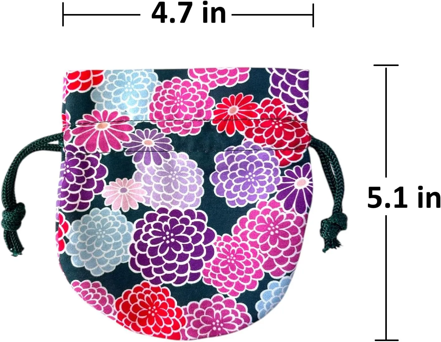 Japan Style Drawstring Pouch Japanese Fabric Kinchaku Pouch Cosmetic Bag Set of 2 Designs (Round Bottom)