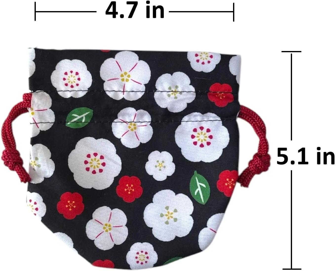 Japan Style Drawstring Pouch Japanese Fabric Kinchaku Pouch Cosmetic Bag Set of 2 Designs (Round Bottom)