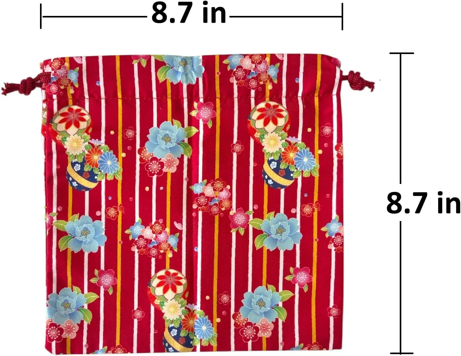 Japan Style Drawstring Pouch Japanese Fabric Kinchaku Pouch Cosmetic Bag Set of 2 Designs (Square)