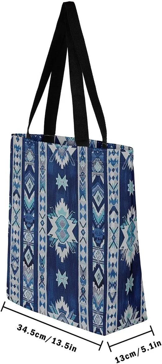 jejeloiu Southwestern Canvas Tote Bags 16"x20" Geometric Travel Bag Exotic Native American Large Capacity Shoulder Handbags