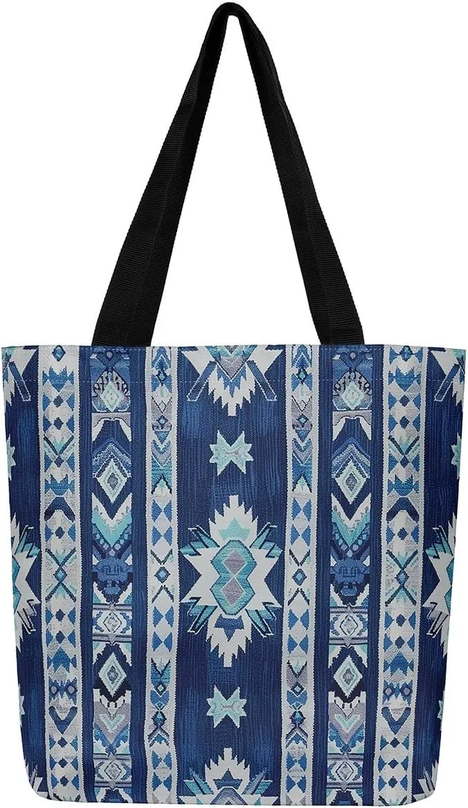 jejeloiu Southwestern Canvas Tote Bags 16"x20" Geometric Travel Bag Exotic Native American Large Capacity Shoulder Handbags