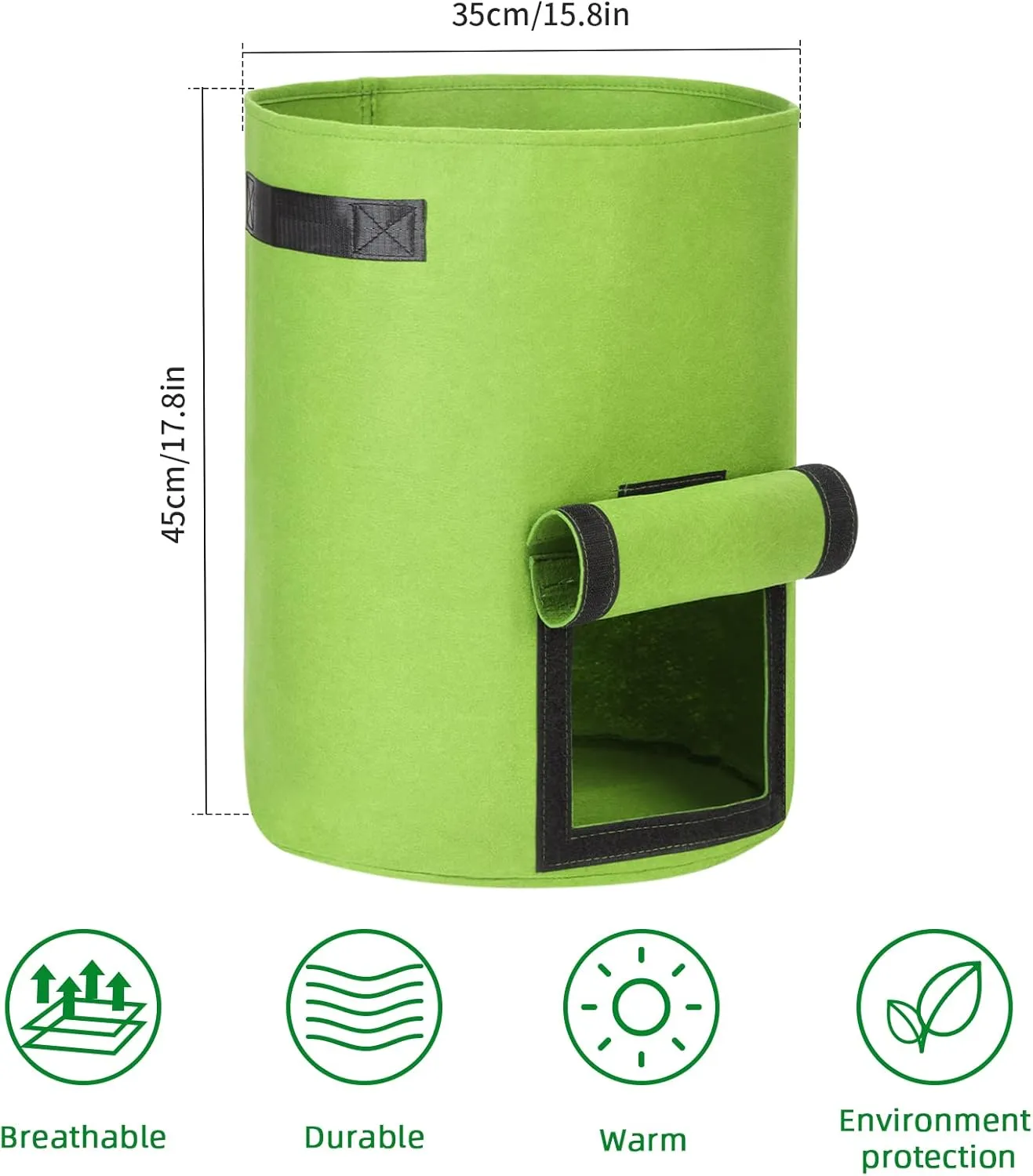 JERIA 6-Pack 10 Gallon Green Potato Grow Bags with Flap Window，Thickened Nonwoven Fabric Container for Potato, Tomato, Carrot, Vegetable and Fruits