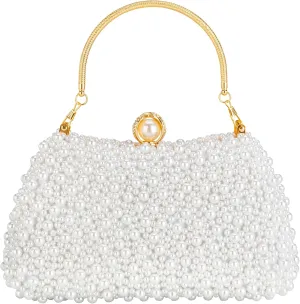 jessie Evening Bags and Clutches, Women's Beaded Evening Handbags Cocktail Prom Bridal Pearl Clutch Purses for Women Wedding