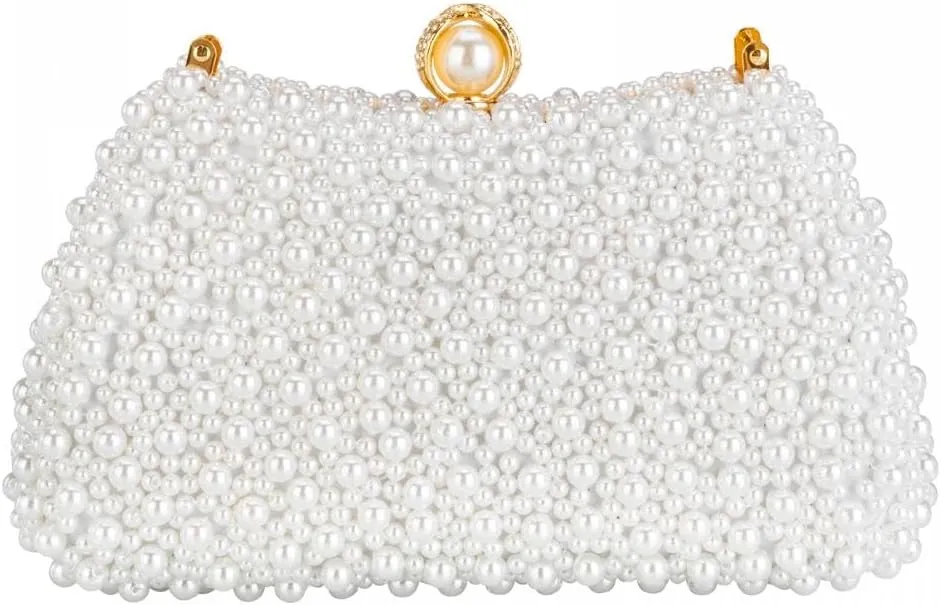 jessie Evening Bags and Clutches, Women's Beaded Evening Handbags Cocktail Prom Bridal Pearl Clutch Purses for Women Wedding