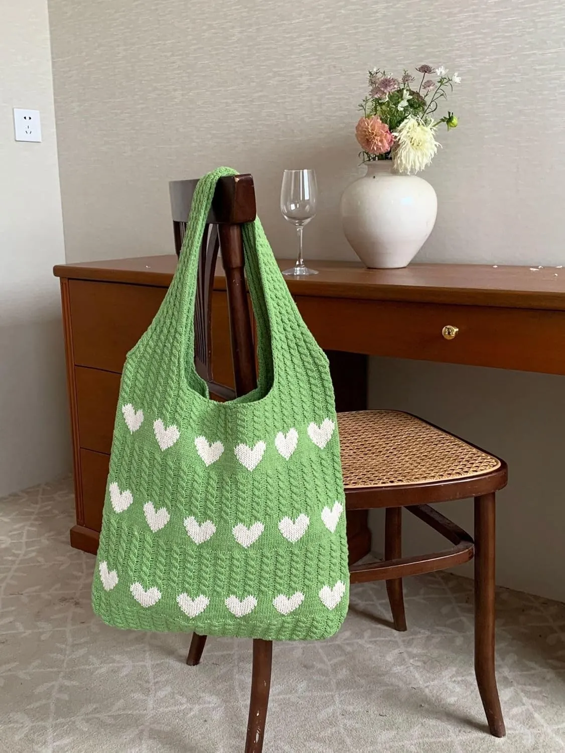 JHTPSLR Love Heart Arrange Dough Twists Y2K Knitted Tote Bag Women Knitting Wool Handbag Purse Winter Warm Shoulder Bags