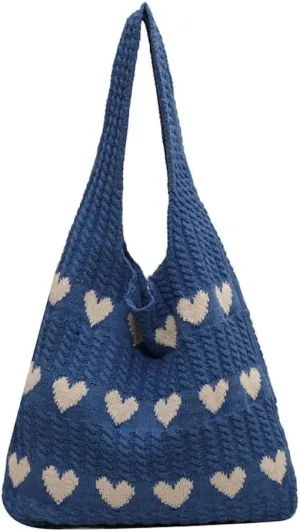 JHTPSLR Love Heart Arrange Dough Twists Y2K Knitted Tote Bag Women Knitting Wool Handbag Purse Winter Warm Shoulder Bags