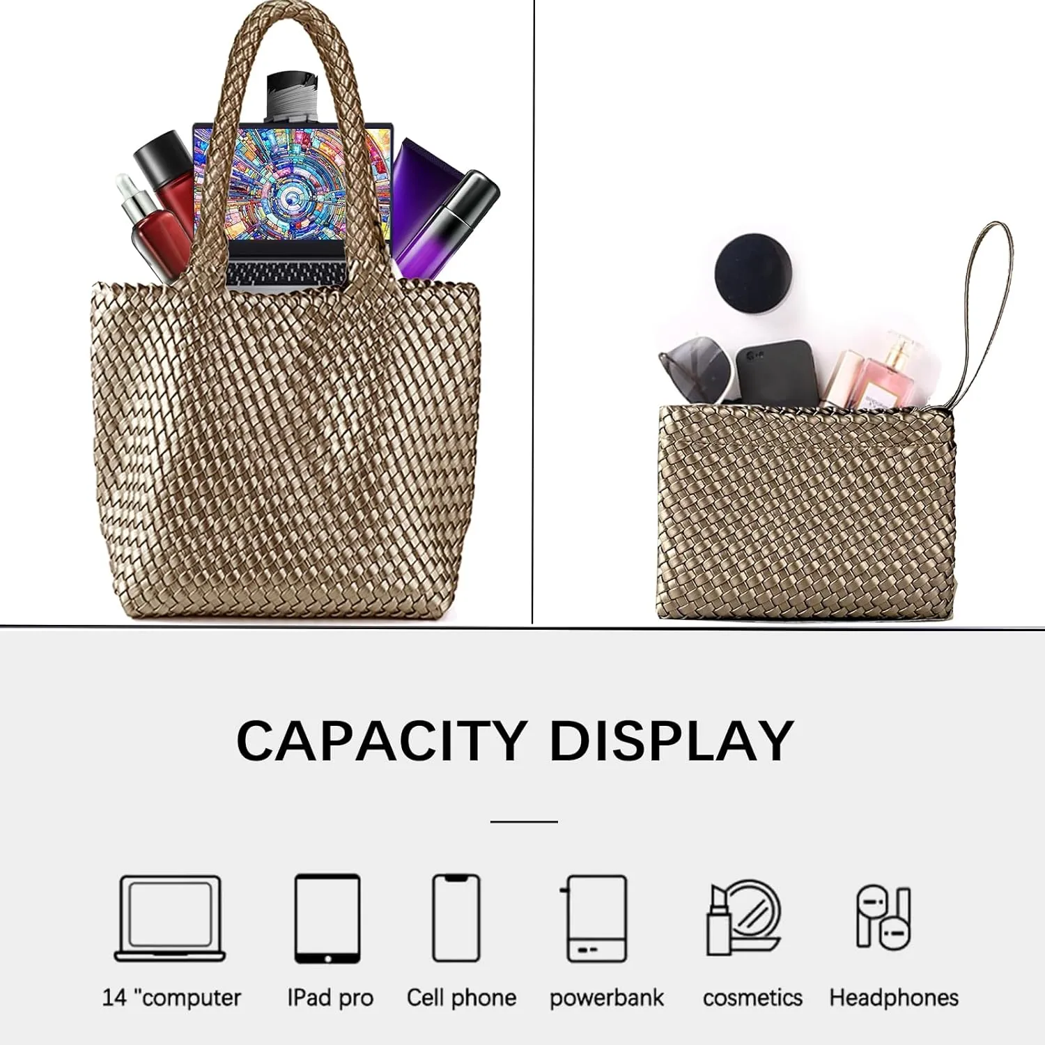 JINMANXUE Fashion Woven Bag Shopper Bag Travel Handbags and Purses Women Tote Bag Large Capacity Shoulder Bags
