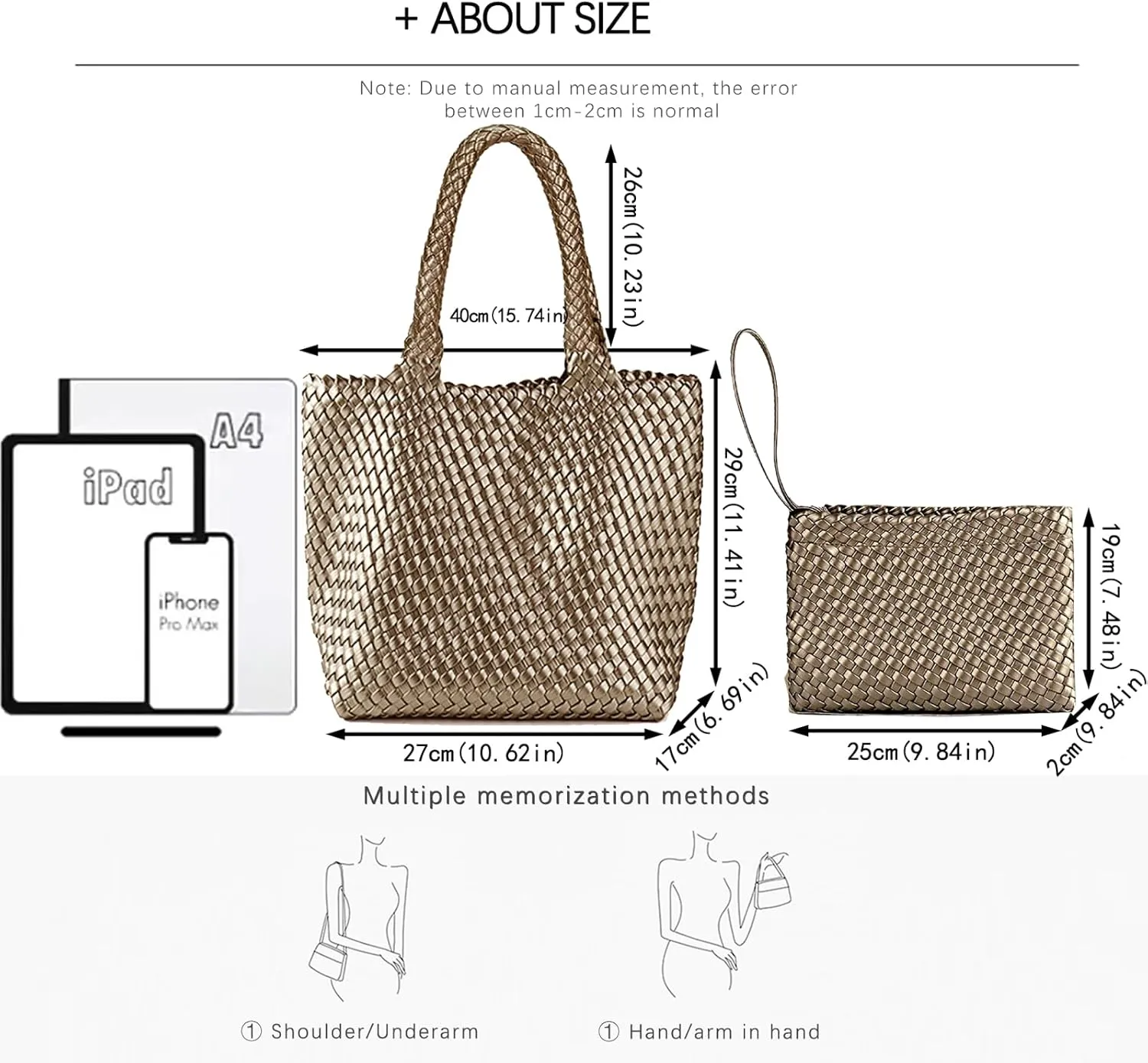 JINMANXUE Fashion Woven Bag Shopper Bag Travel Handbags and Purses Women Tote Bag Large Capacity Shoulder Bags