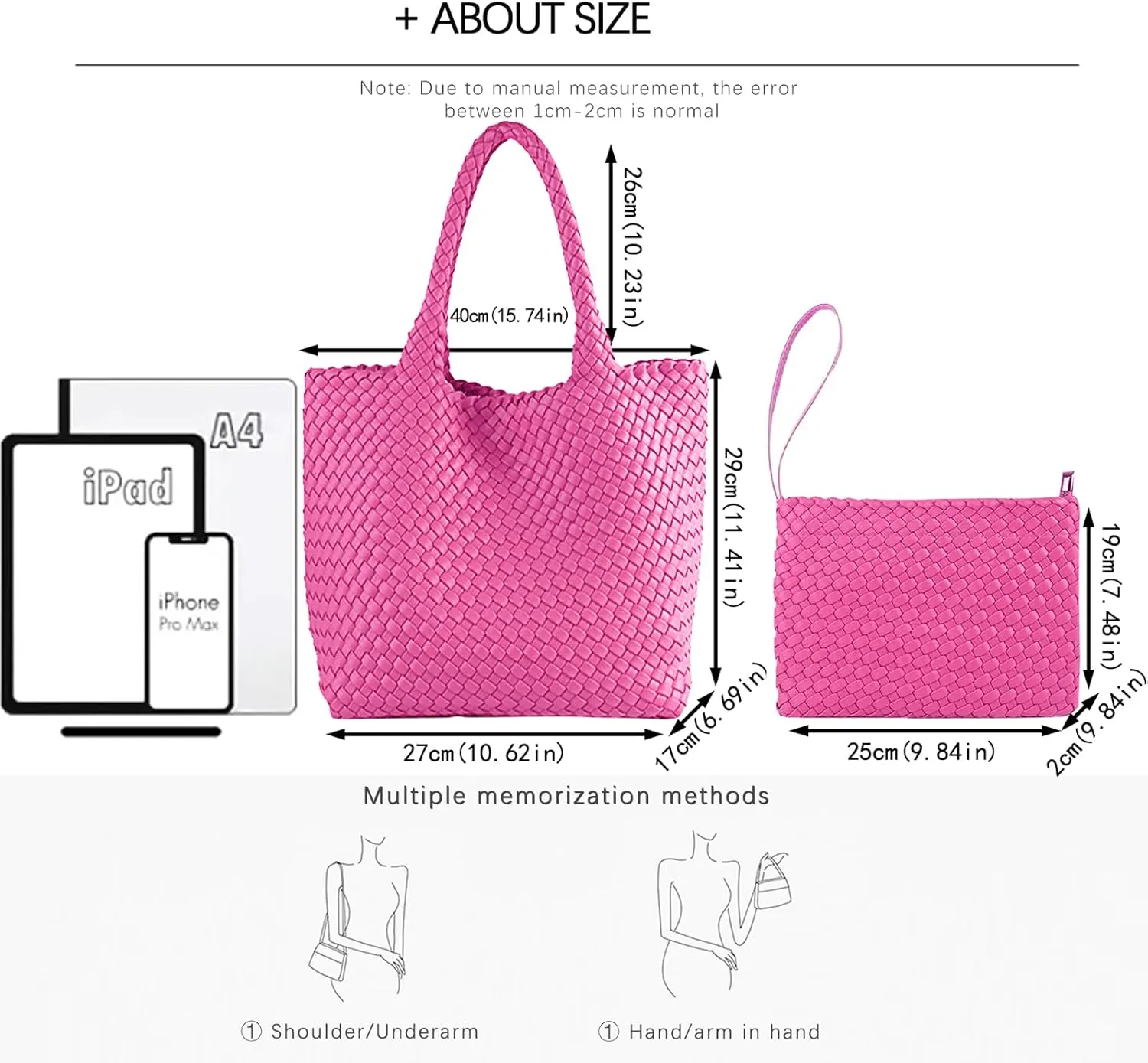 JINMANXUE Fashion Woven Bag Shopper Bag Travel Handbags and Purses Women Tote Bag Large Capacity Shoulder Bags