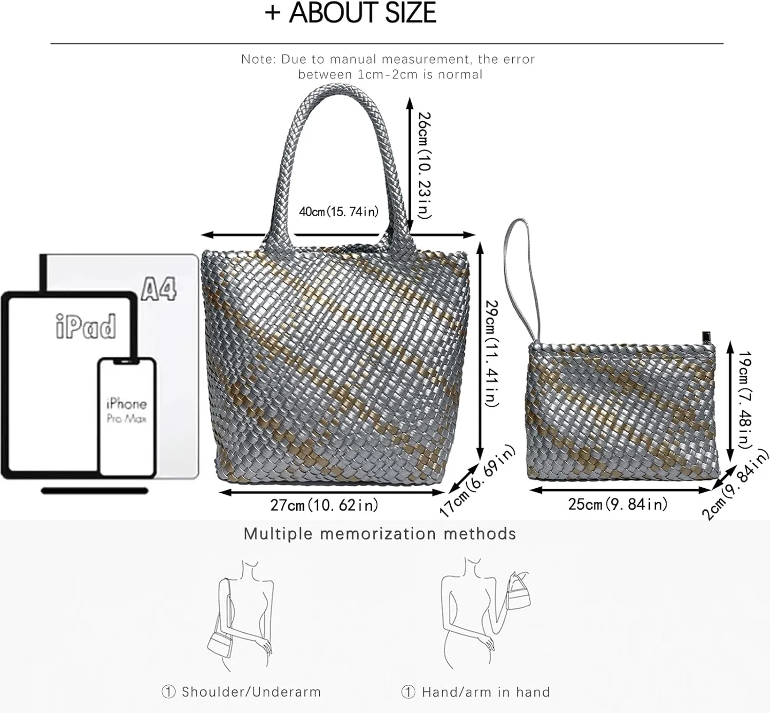 JINMANXUE Fashion Woven Bag Shopper Bag Travel Handbags and Purses Women Tote Bag Large Capacity Shoulder Bags