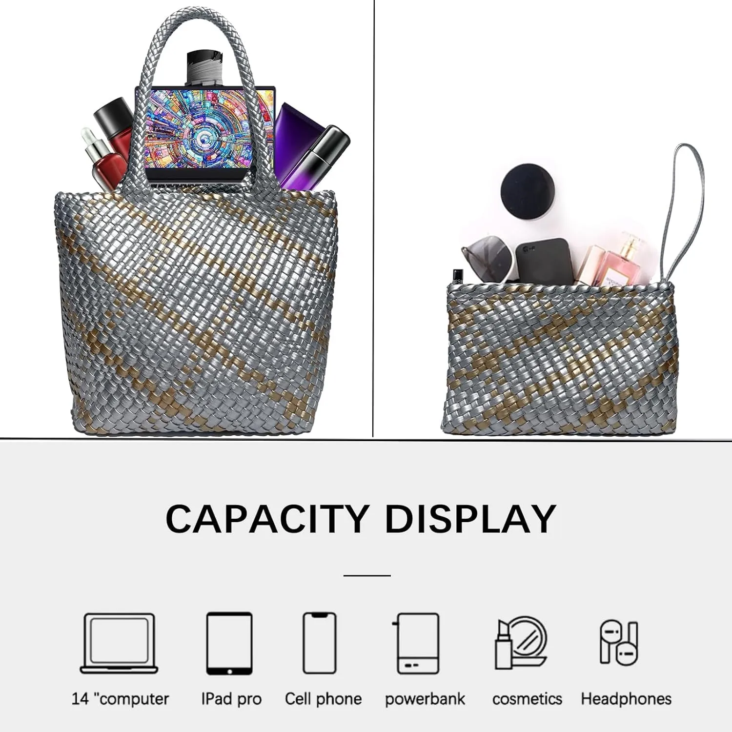JINMANXUE Fashion Woven Bag Shopper Bag Travel Handbags and Purses Women Tote Bag Large Capacity Shoulder Bags