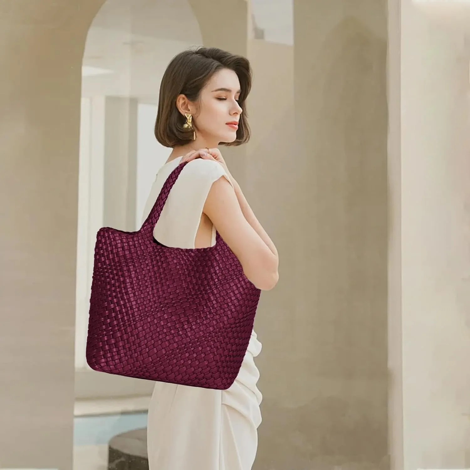 JINMANXUE Fashion Woven Bag Shopper Bag Travel Handbags and Purses Women Tote Bag Large Capacity Shoulder Bags