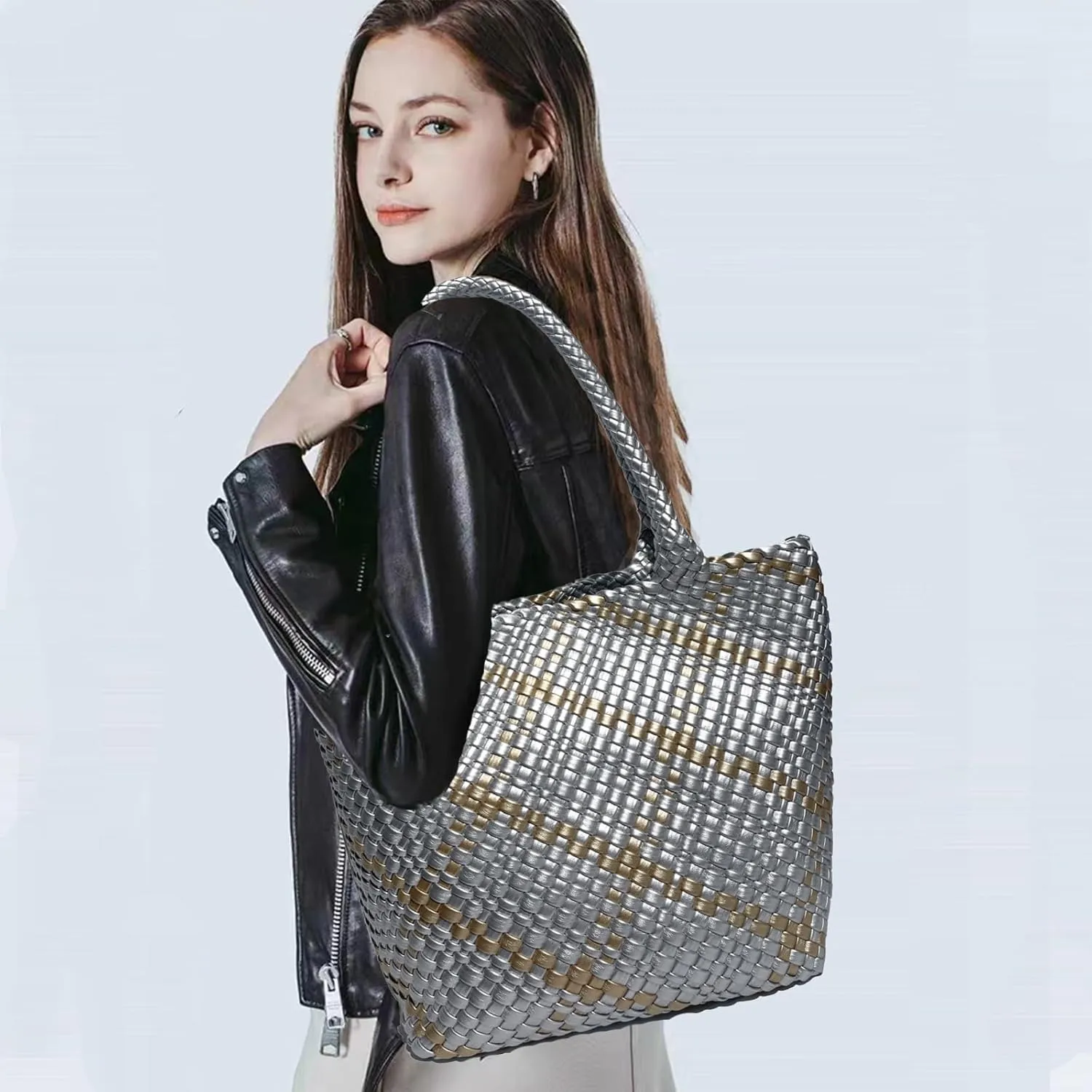 JINMANXUE Fashion Woven Bag Shopper Bag Travel Handbags and Purses Women Tote Bag Large Capacity Shoulder Bags