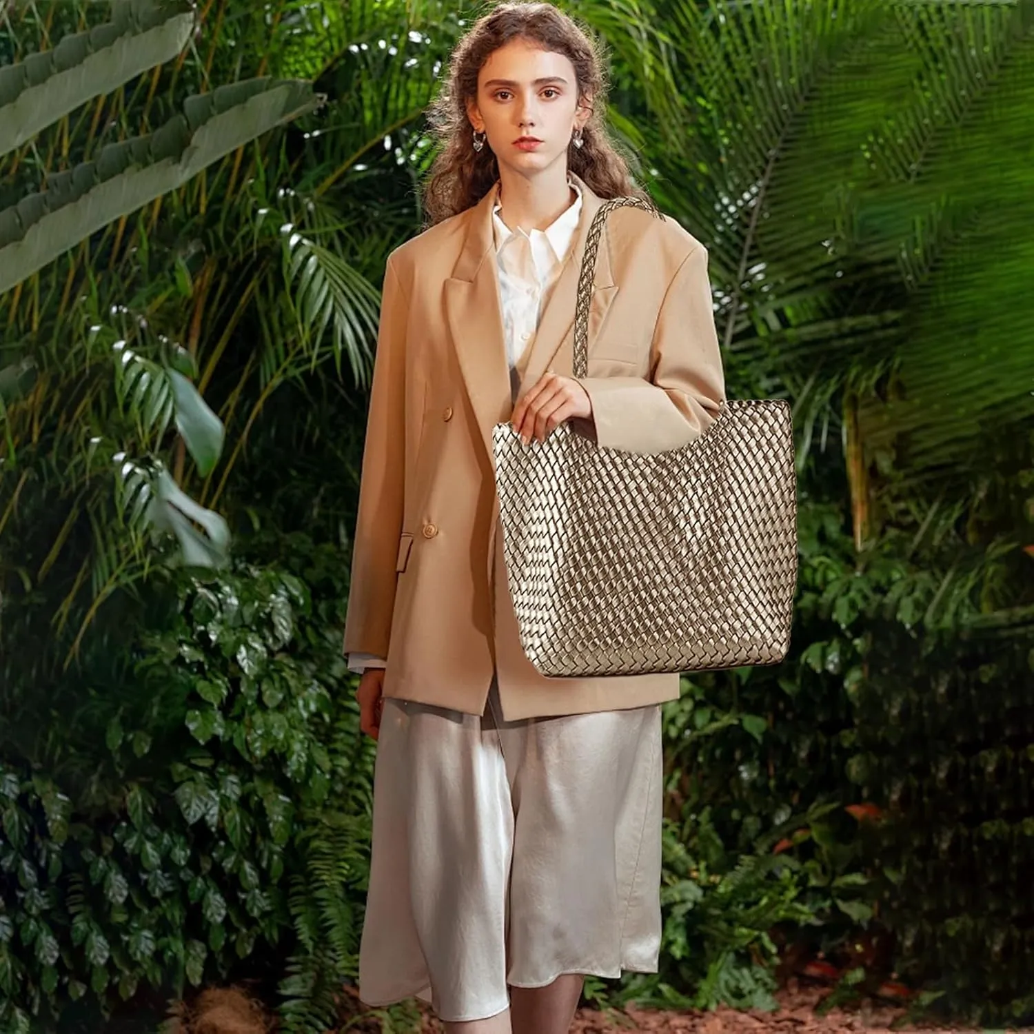 JINMANXUE Fashion Woven Bag Shopper Bag Travel Handbags and Purses Women Tote Bag Large Capacity Shoulder Bags