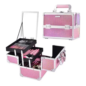 Joligrace Makeup Train Case Makeup Case Organizer Portable Cosmetic Box Storage with 2 Trays Mirror Locking Make Up Artist Travel Case Nail Kits Traveling Makeup Box Mermaid Pink
