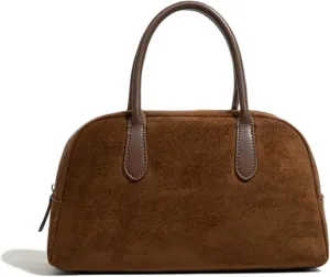 JOLLQUE Suede Handbag for Women,Vintage Top Handle Shoulder Bag,Retro Winter Autumn Work Tote Purse