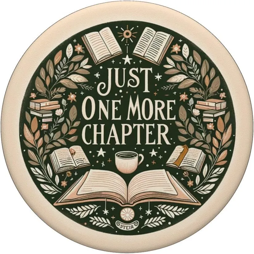 Just One More Chapter Bookish Book Reading Beige PopSockets Adhesive PopGrip