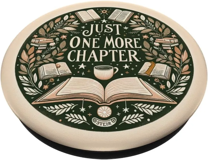 Just One More Chapter Bookish Book Reading Beige PopSockets Adhesive PopGrip