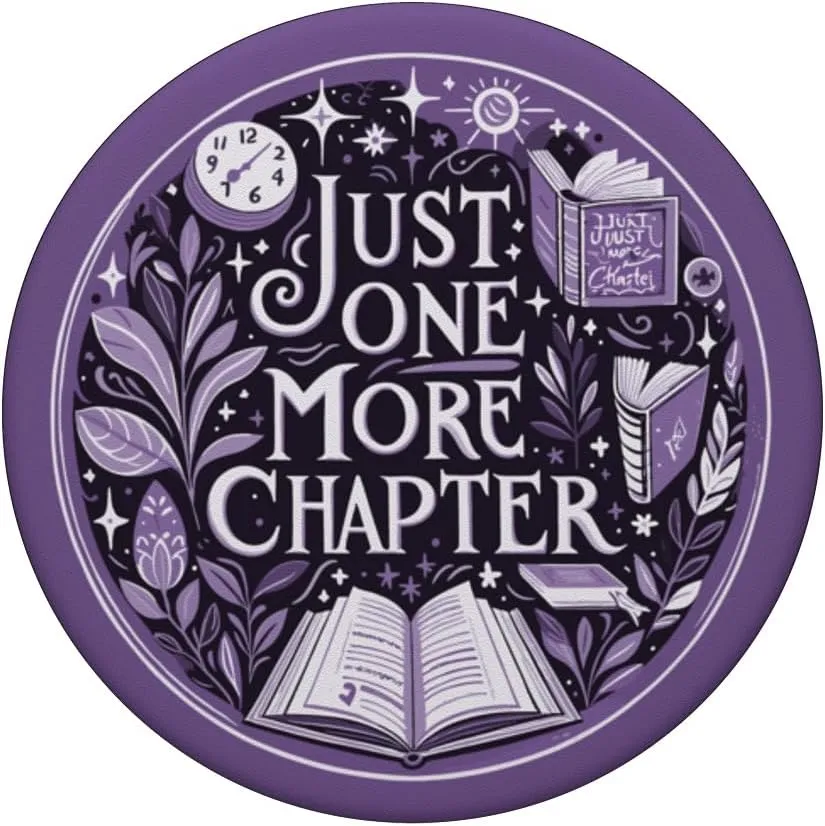 Just One More Chapter Bookish Book Reading Botanical Purple PopSockets Adhesive PopGrip
