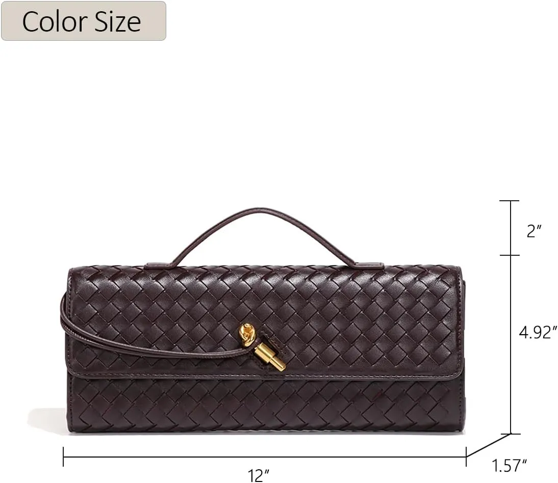 JYG Woven Handbag for Women Fashion Evening Shoulder Bag PU Leather Handmade Clutch Purse Casual Crossbody Bags 2024