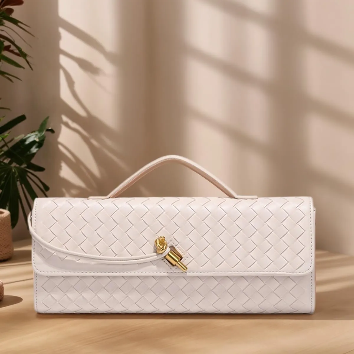 JYG Woven Handbag for Women Fashion Evening Shoulder Bag PU Leather Handmade Clutch Purse Casual Crossbody Bags 2024