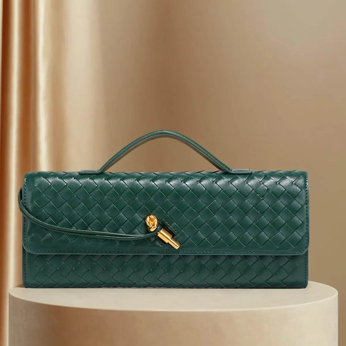 JYG Woven Handbag for Women Fashion Evening Shoulder Bag PU Leather Handmade Clutch Purse Casual Crossbody Bags 2024