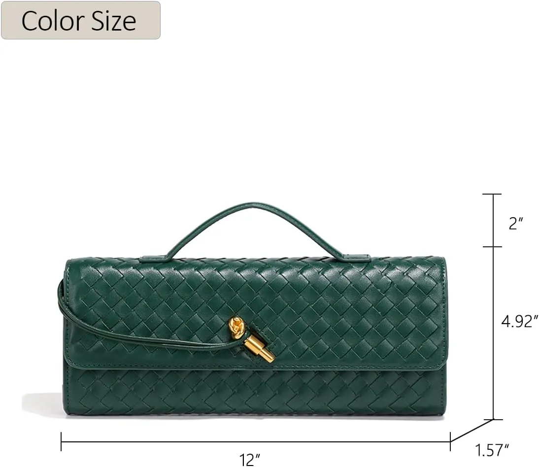 JYG Woven Handbag for Women Fashion Evening Shoulder Bag PU Leather Handmade Clutch Purse Casual Crossbody Bags 2024