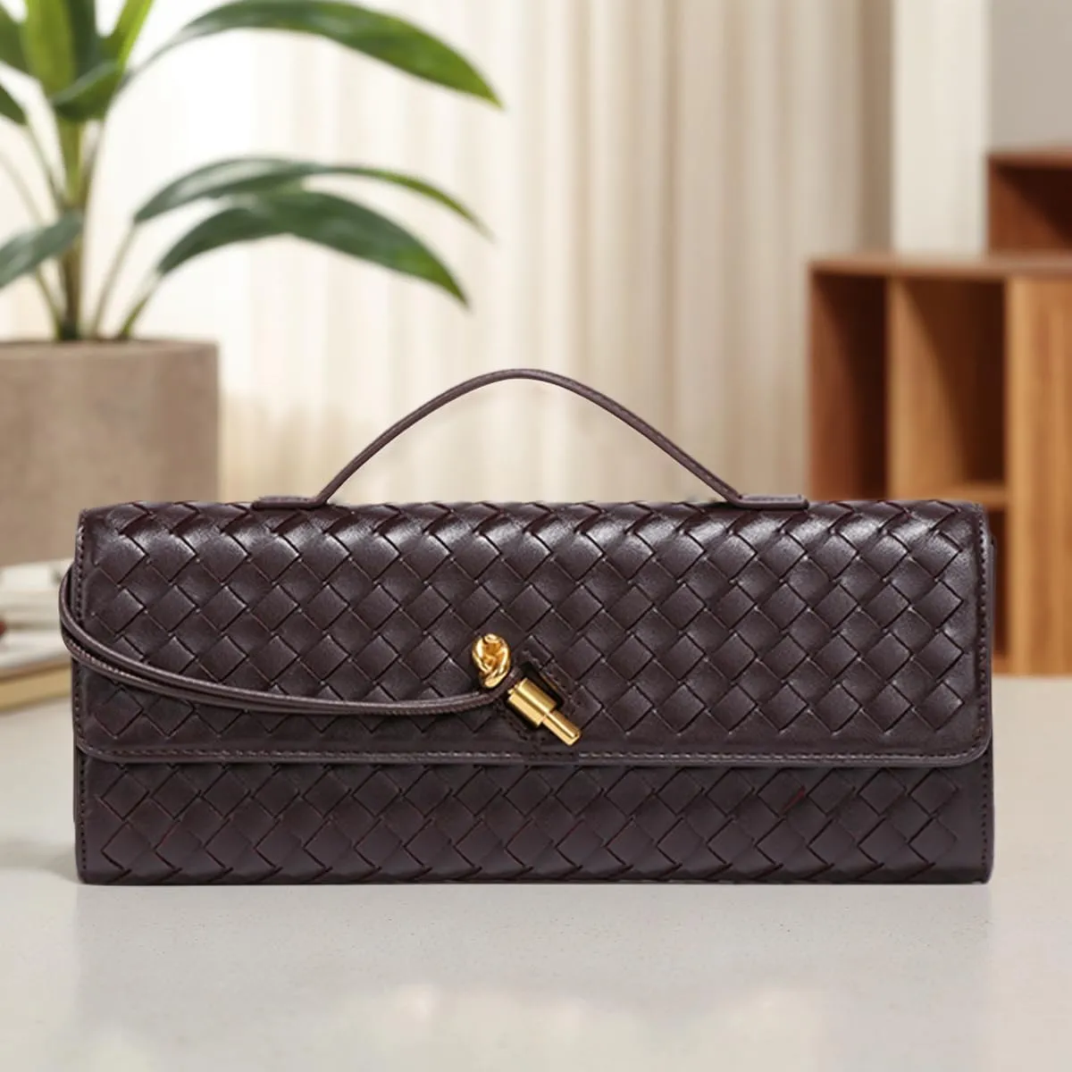 JYG Woven Handbag for Women Fashion Evening Shoulder Bag PU Leather Handmade Clutch Purse Casual Crossbody Bags 2024
