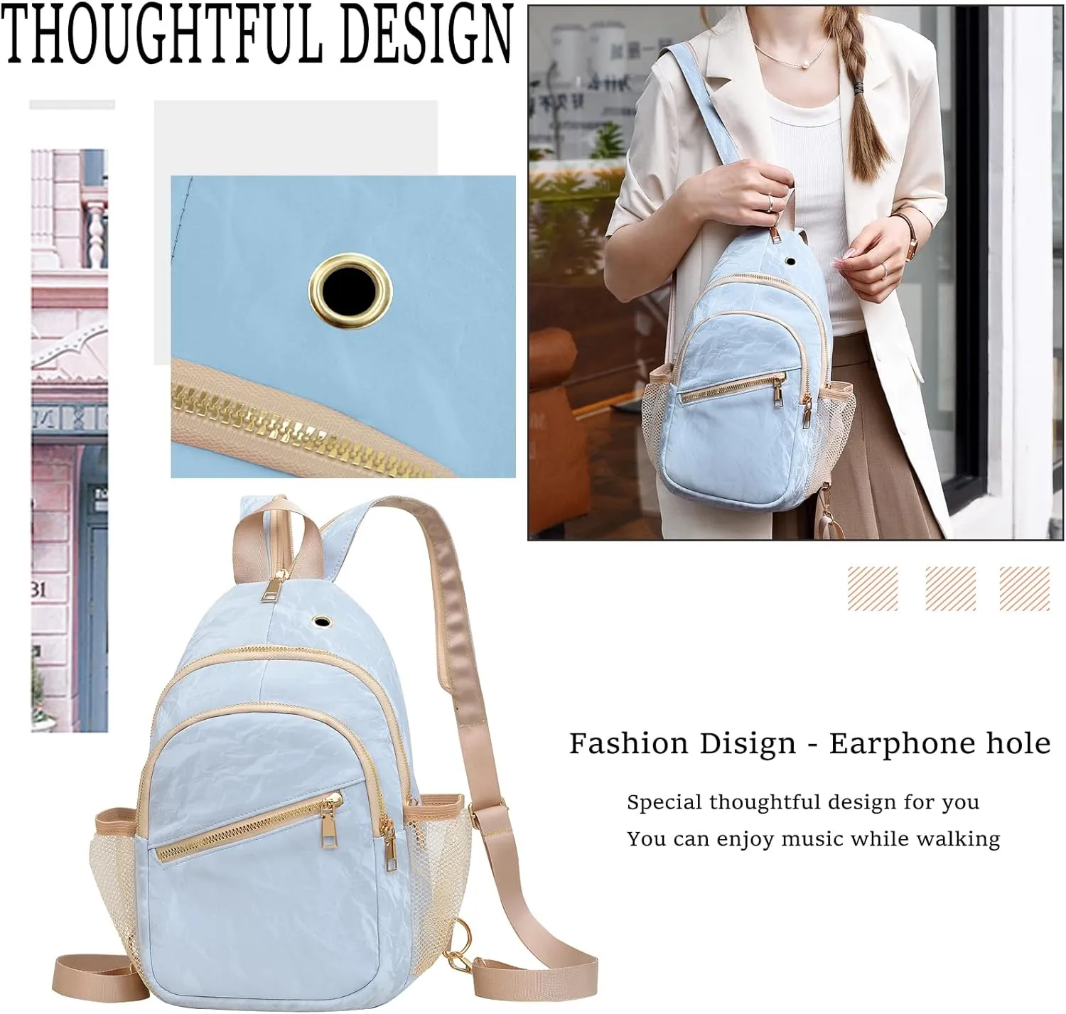 KAHHZA Convertible Sling Bag Crossbody Backpack For Women Small Chest Bag Purse Water Resist Shoulder Bag For Travel Hiking