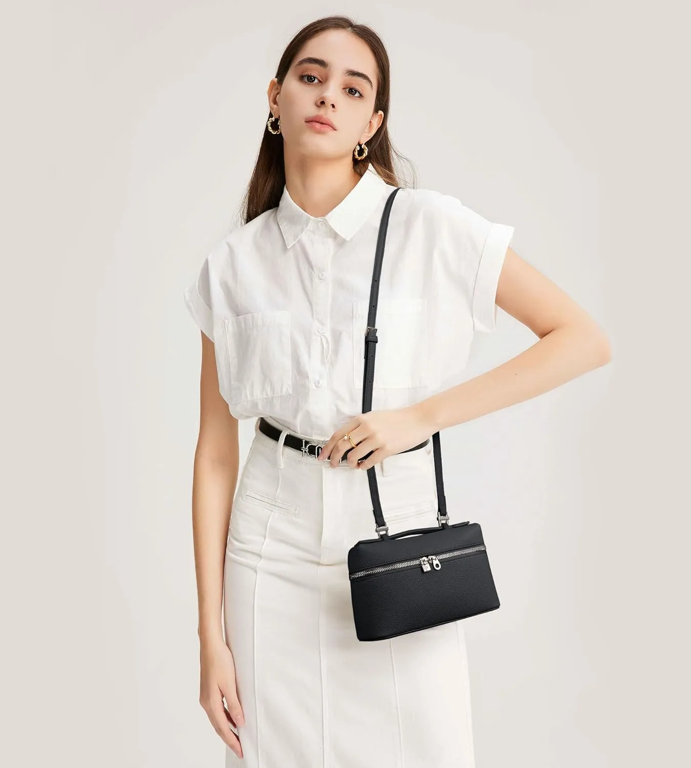KALIDI Crossbody Bag for Women Small Top-Handle Pouch Designer Shoulder Handbag Quiet Luxury Leather Trendy Purse