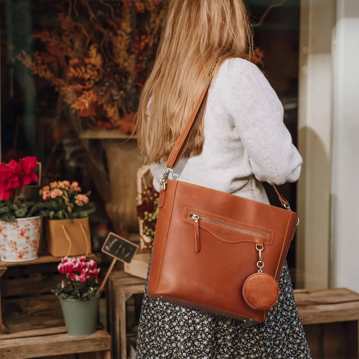 Kattee Leather Purses and Handbags for Women, Shoulder Tote Bucket Bags, Crossbody Pocketbook with Coin Pouch