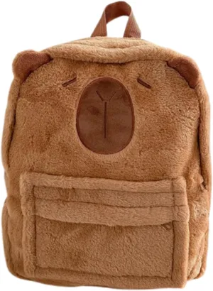 Kawaii Fuzzy Backpack Daypack, Cute Y2K Fluffy Animals Design Chic Cartoon Furry Daypack Bookbag Daily Shoulder Bag (Brown)
