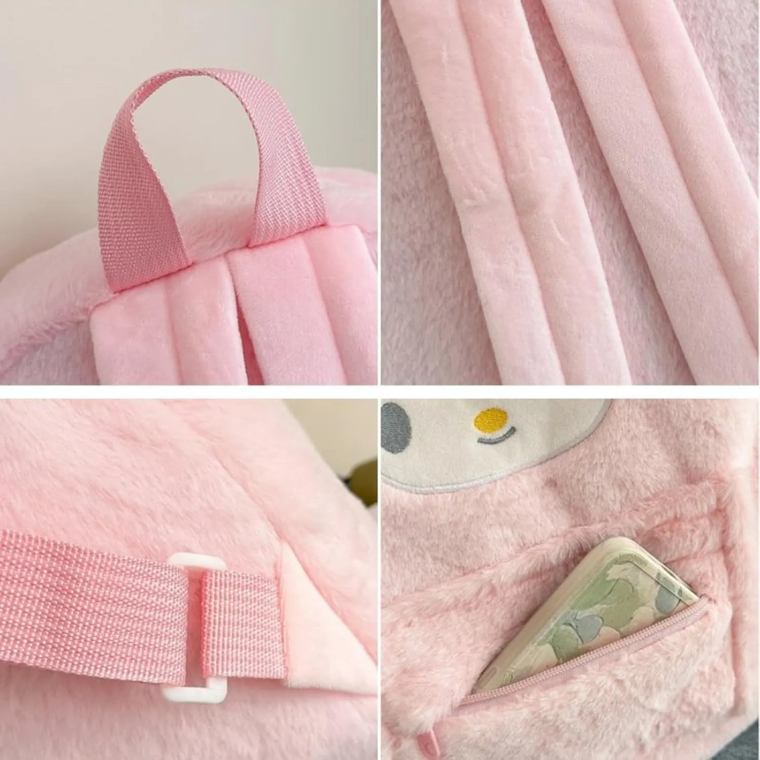 Kawaii Fuzzy Backpack Daypack, Cute Y2K Fluffy Animals Design Chic Cartoon Furry Daypack Bookbag Daily Shoulder Bag (Pink)