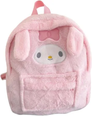 Kawaii Fuzzy Backpack Daypack, Cute Y2K Fluffy Animals Design Chic Cartoon Furry Daypack Bookbag Daily Shoulder Bag (Pink)