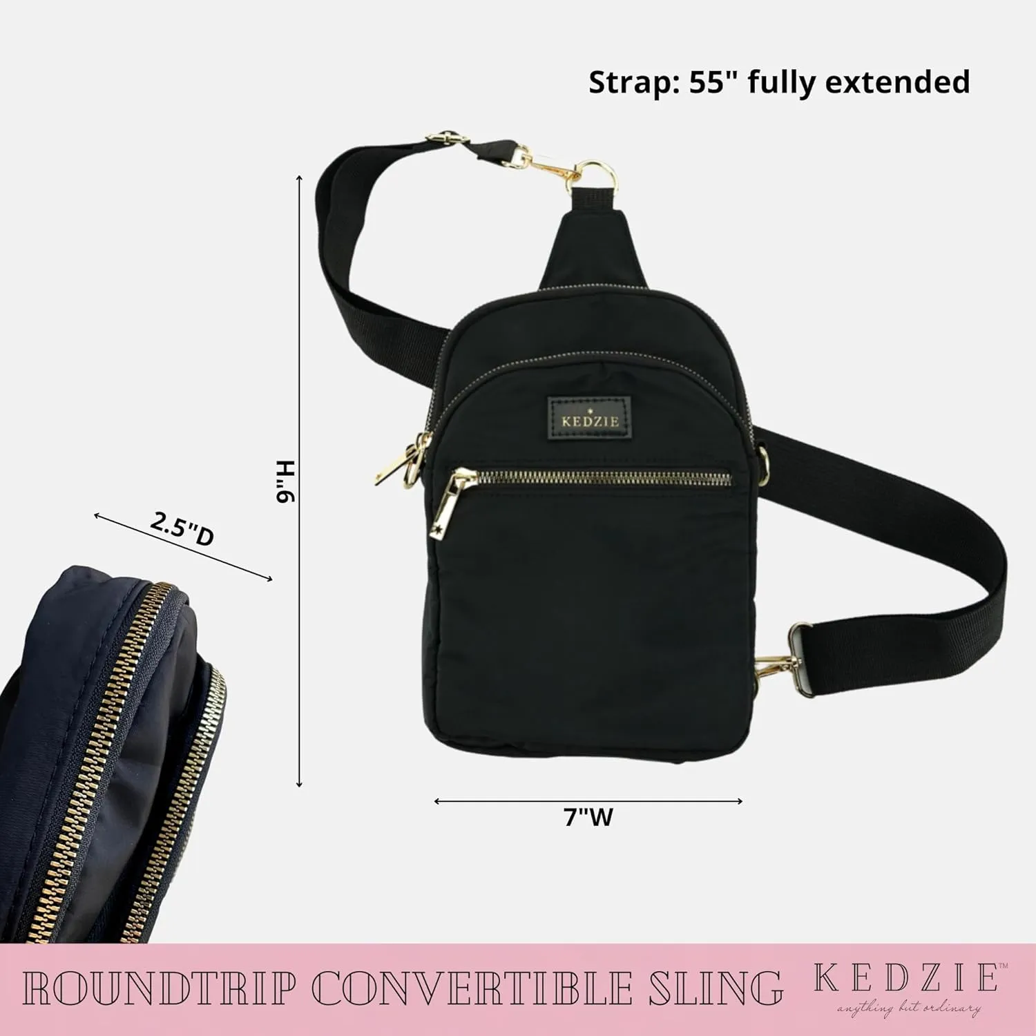 KEDZIE Roundtrip Convertible Sling & Crossbody Bag for Women with Adjustable Strap