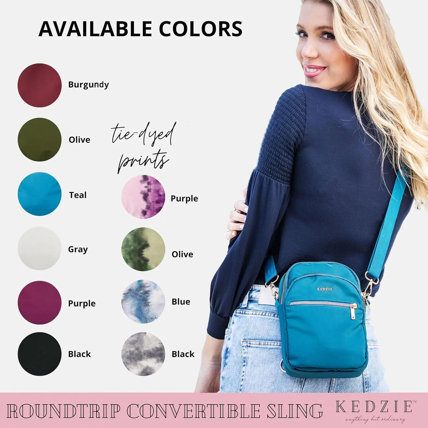KEDZIE Roundtrip Convertible Sling & Crossbody Bag for Women with Adjustable Strap