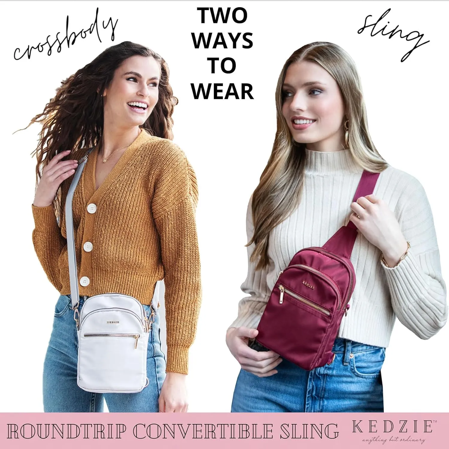 KEDZIE Roundtrip Convertible Sling & Crossbody Bag for Women with Adjustable Strap