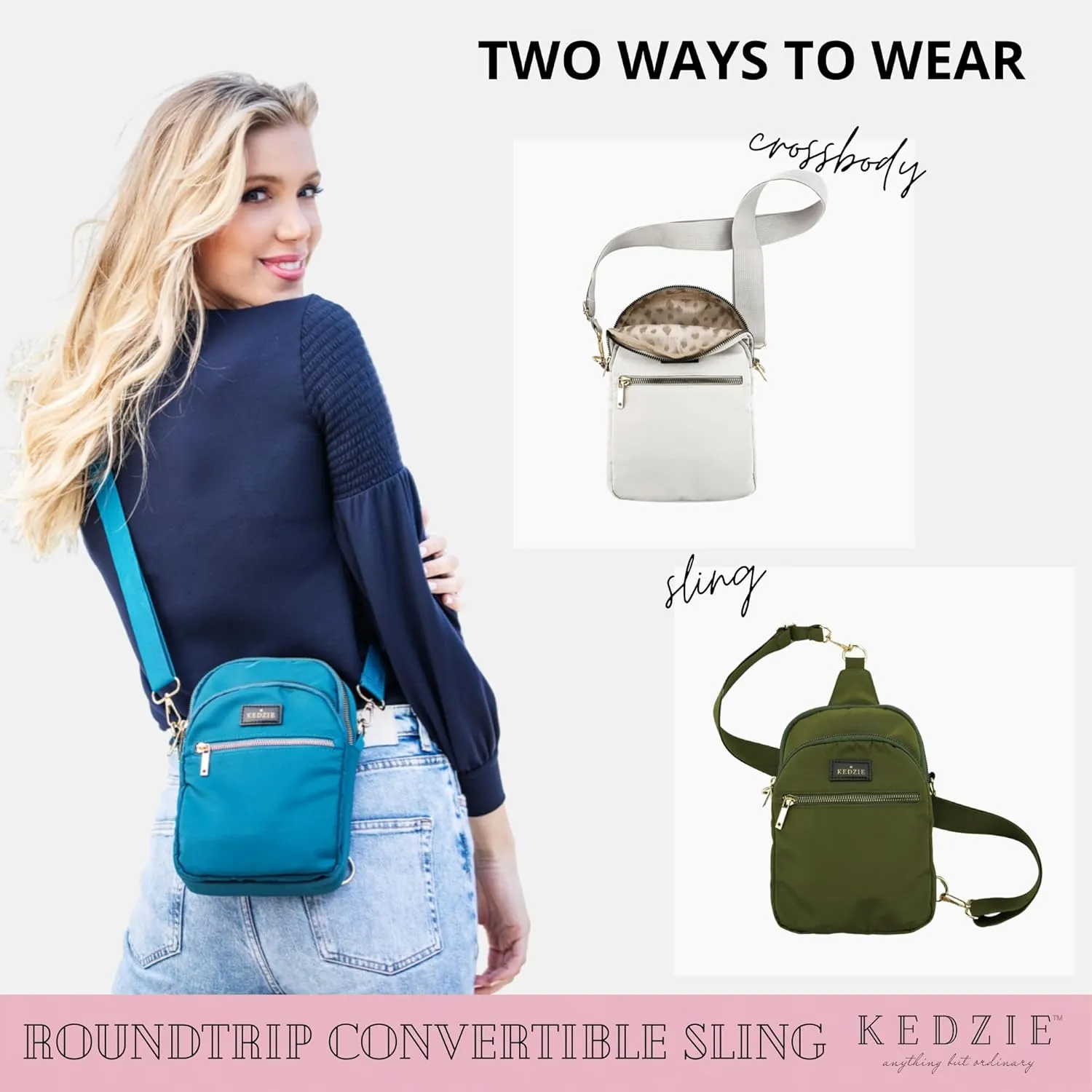 KEDZIE Roundtrip Convertible Sling & Crossbody Bag for Women with Adjustable Strap