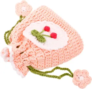 KESYOO Knitted Coin Bag Handmade Cowhide Retro Storage Bag Drawstring Wallet Crochet Bag Mini Mesh Makeup Bag Mini Bag Coin Pouch Mini Purse Card Duffle Bag Quilted Makeup Bag Yarn