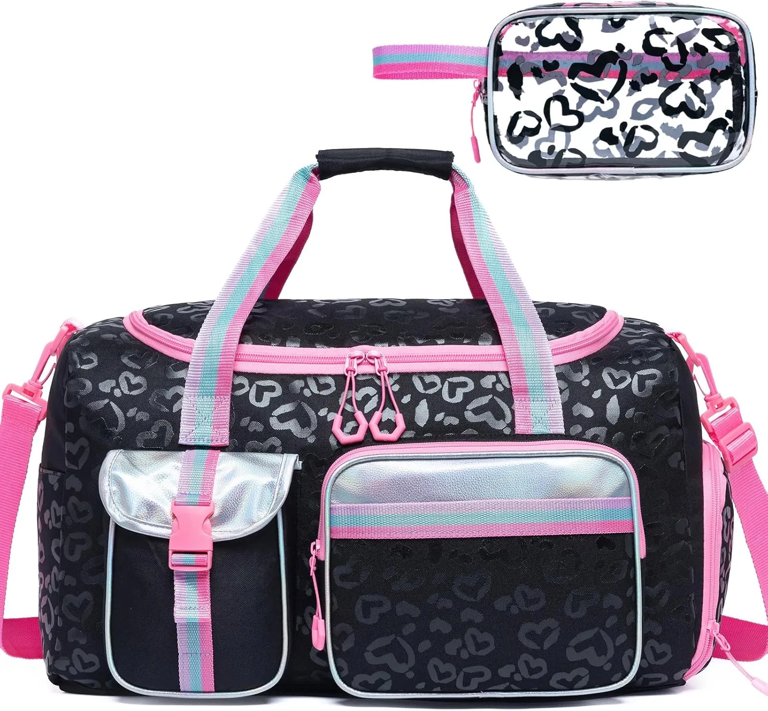 Kids Duffle Bag Girls Gifts Overnight Bags for Girls Women with Makeup Bag Sleepover Gym Dance Bags for Kids with Shoes Compartment