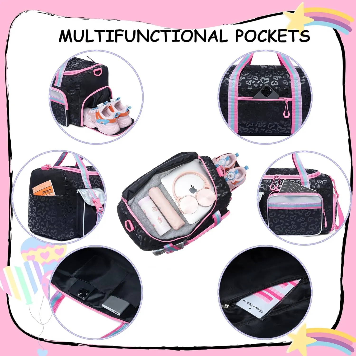 Kids Duffle Bag Girls Gifts Overnight Bags for Girls Women with Makeup Bag Sleepover Gym Dance Bags for Kids with Shoes Compartment