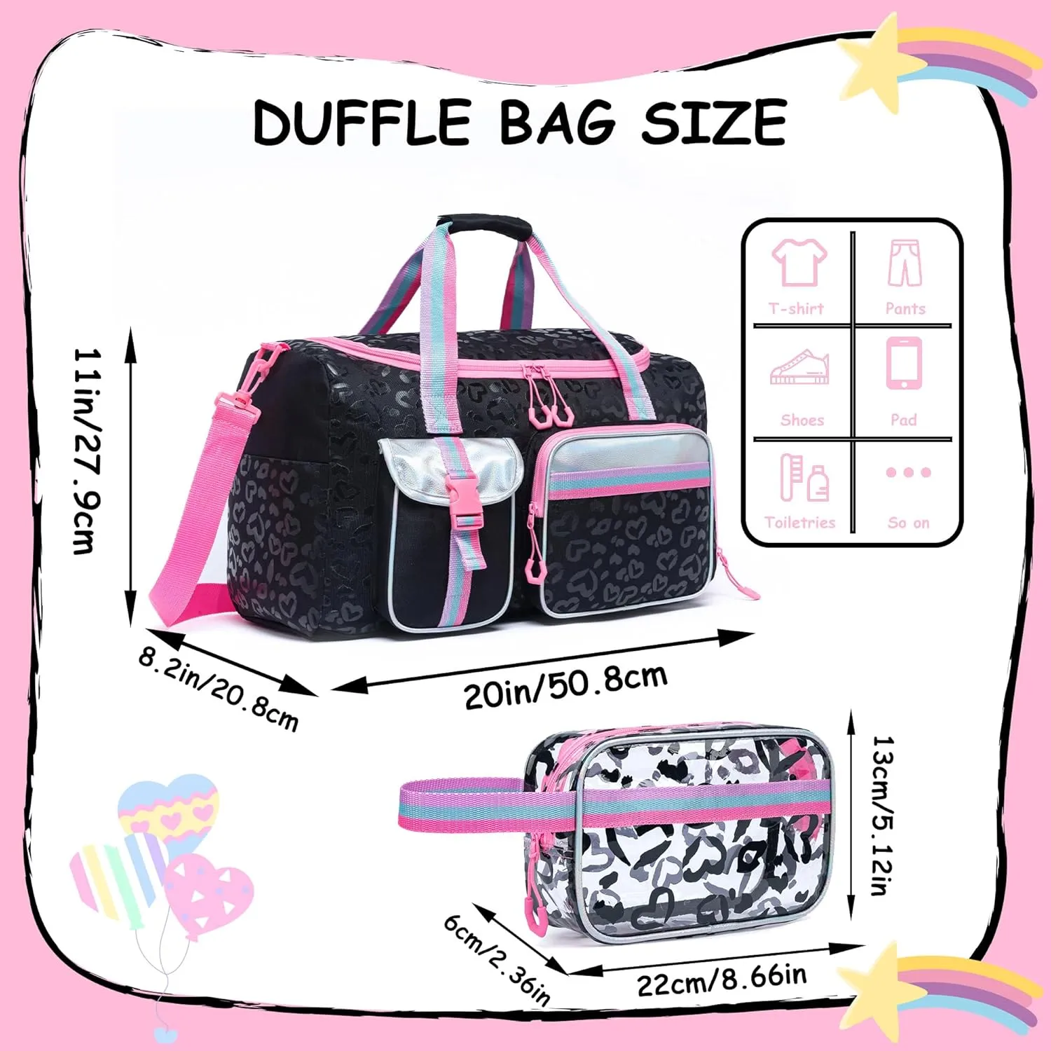 Kids Duffle Bag Girls Gifts Overnight Bags for Girls Women with Makeup Bag Sleepover Gym Dance Bags for Kids with Shoes Compartment