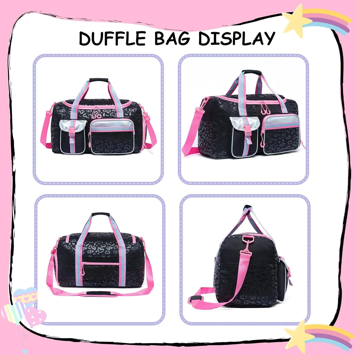 Kids Duffle Bag Girls Gifts Overnight Bags for Girls Women with Makeup Bag Sleepover Gym Dance Bags for Kids with Shoes Compartment