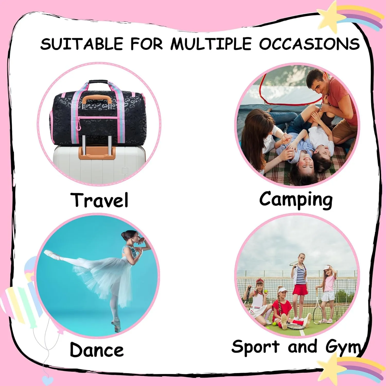 Kids Duffle Bag Girls Gifts Overnight Bags for Girls Women with Makeup Bag Sleepover Gym Dance Bags for Kids with Shoes Compartment