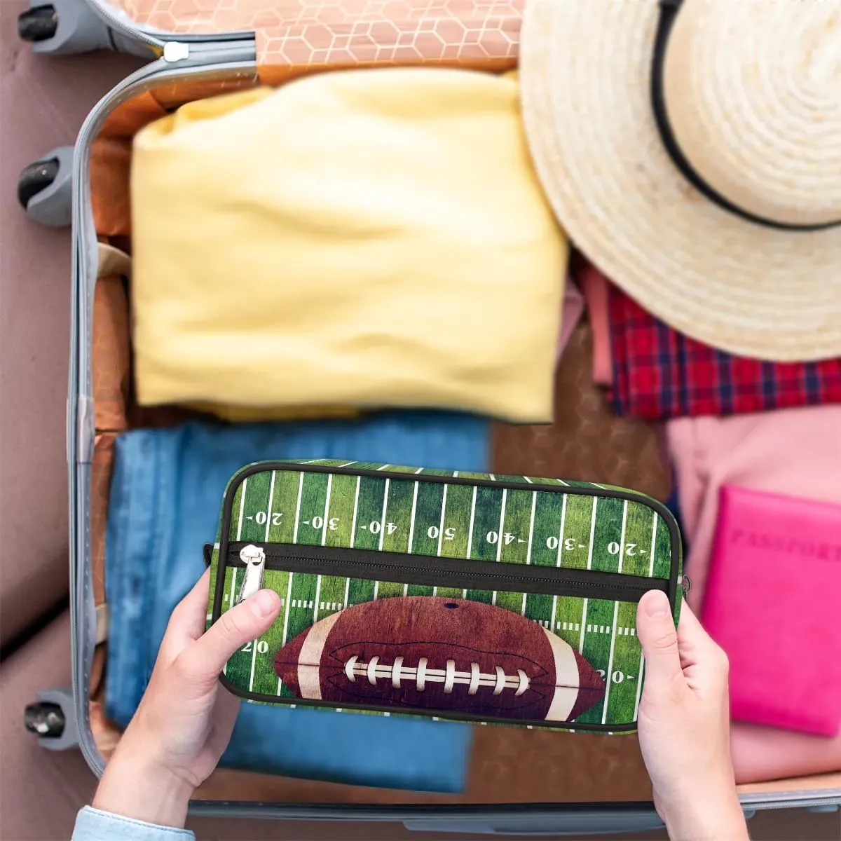 Kids Travel Toiletry Bag for Boys, Waterproof Hanging Dopp Kit Football Sports Wash Bag with Large Capacity for Travel, Sports, Shower