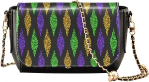 Kigai Mardi Gras Geometric Crossbody Bags for Women Retro Cross Body Purse Small PU Leather Shoulder Handbags with Chain Strap