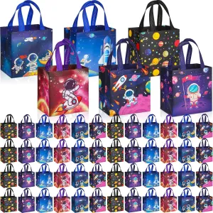 Kigeli 48 Pcs Outer Space Party Favors Bags, Non-woven Astronaut Gift Bag with Handles, 8 x 8 x 6 inch Large Goodie Candy Treat Tote for Solar System Planet Space Theme Birthday Party Supplies